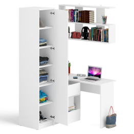 Угловой компьютерный стол с ящиками Мори МС-16 левый с книжной полкой и пеналом с полками