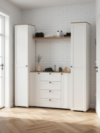 Два платяных пенала в прихожую с комодом Остин и навесной открытой полкой