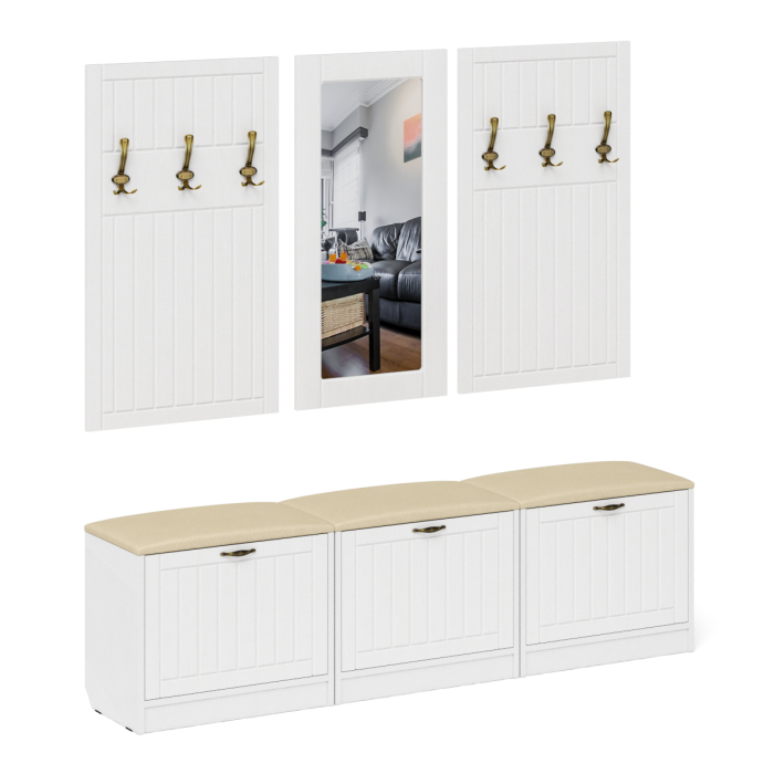 Прихожие, Набор мебели для прихожей из обувниц зеркала и вешалок П-6 № 03 МДФ фрезеровка прованс