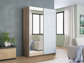 Шкаф-купе Прайм 2х дверный Зеркало/Белый Глянец 160х57х230