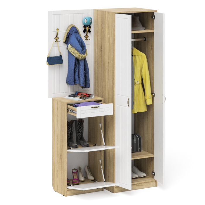 Прихожие, Вешалка с крючками с обувницей с ящиком и шкаф П-6 № 18 МДФ фрезеровка прованс