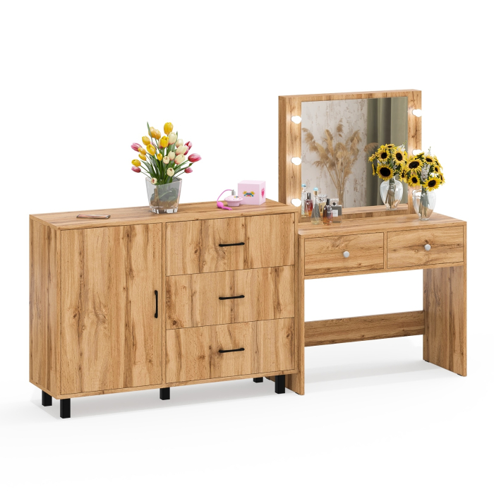 Туалетные столики, Стол туалетный для спальни с лампочками СТ-5 и тумба-комод 122-1204