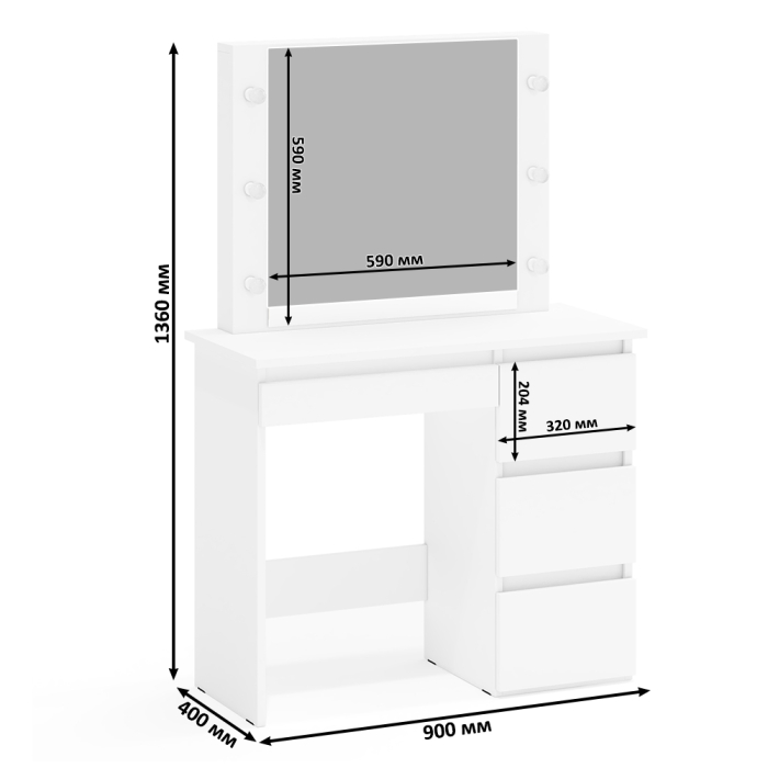 С зеркалом, Косметический столик Сура с зеркалом и подсветкой и с тумбой-комодом 123-1604