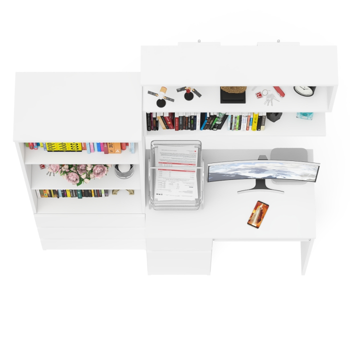 Прямые компьютерные столы, Рабочее место из стола компьютерного МС-1 левый со стеллажоми и настенной полкой Мори