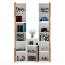 Тумба с дверкой и полкой внутри и два пенала пять полок каждый Лидер-8