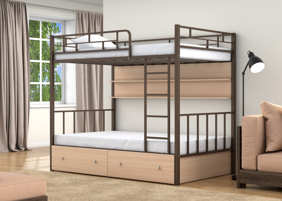 Для подростков, Двухъярусная кровать Валенсия 120 ящики полка дуб молочный