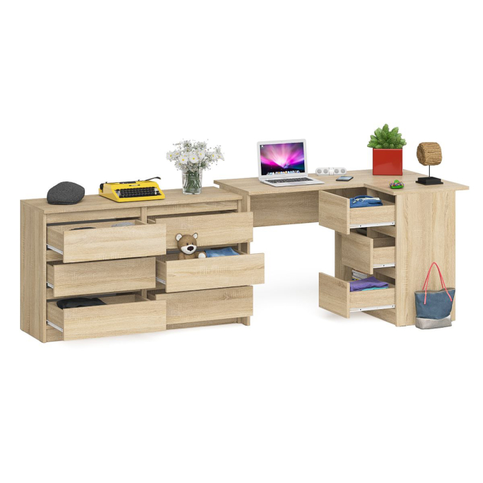 Компьютерные столы, Комод Мори 1200 6 ящиков и компьютерный угловой стол МС-16 правый