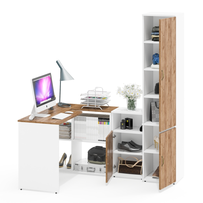 Домашние кабинеты, Стол компьютерный с пеналом с пятью полками и тумба с нишей Лидер-8