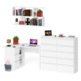 Стол угловой компьютерный Мори МС-16 левый с комодом на 10-ть ящиков и полкой на 1200