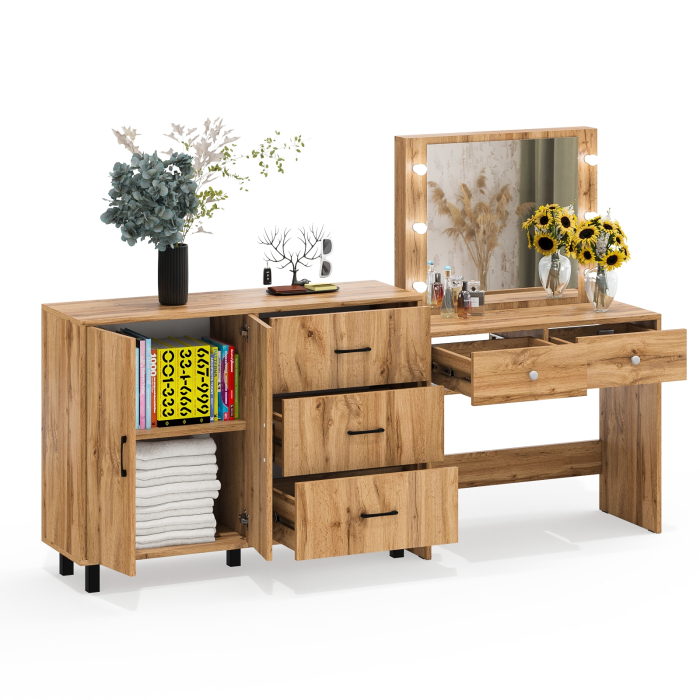 С зеркалом, Комод 123-1204 и косметический столик с подсветкой СТ-5