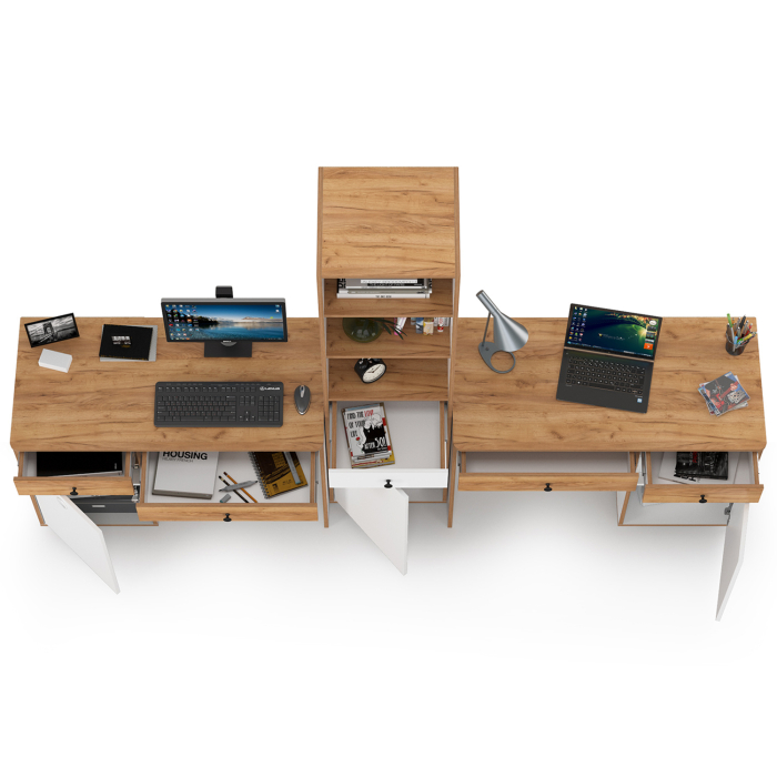 Офисная мебель, Компьютерные столы Вуди с пеналом для двоих детей