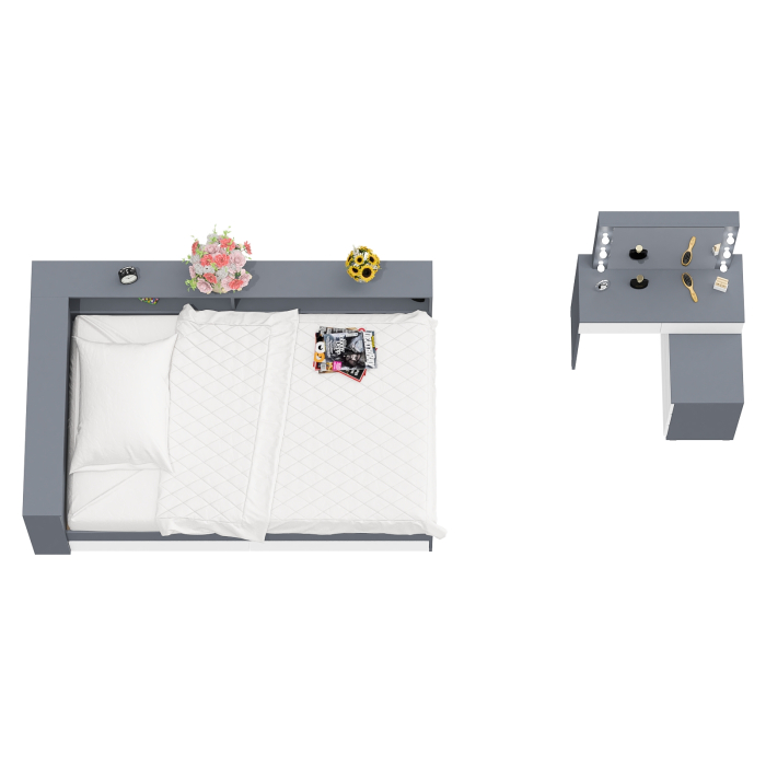 Спальные гарнитуры, Туалетный столик для спальни с подсветкой 110 и Ксения кровать 1200 с ящиками и прикроватный блок