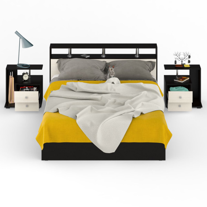 Спальные гарнитуры, Кровать Камелия 1600 с двумя прикроватными тумбами