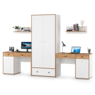 Офисная мебель, Два стола для учёбы, шкаф и две открытых полки Вуди
