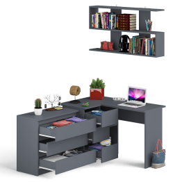 Комод на три ящика Мори МК800.1 с компьютерным столом для работы левый и открытой полкой