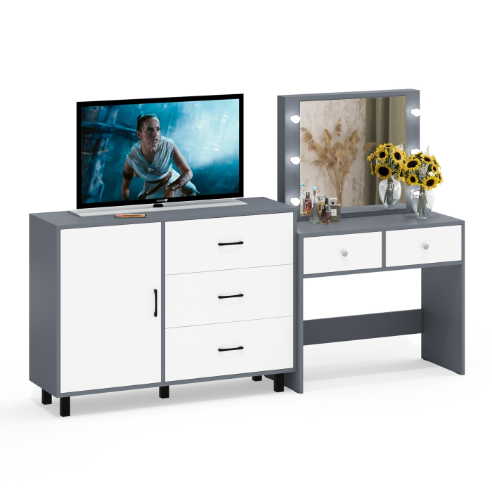 Туалетные столики, Стол туалетный для спальни с лампочками СТ-5 и тумба-комод 122-1204