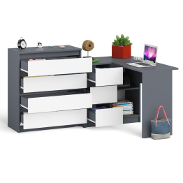 Комод Мори МК800 4-ре ящика с угловым компьютерным столом Мори МС-16 тумба слева