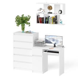 Стол компьютерный Мори с тумбой слева с высоким комодом МК700-5 и полкой 900