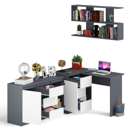 Угловой компьютерный стол Мори МС-16 левый с верхней полкой и тумбой-комодом 1200-3