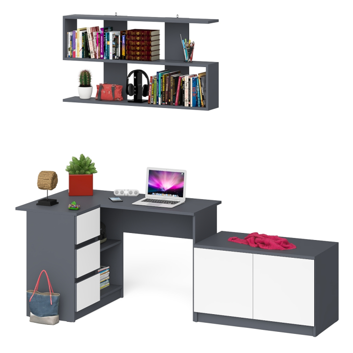 Угловые, Угловой компьютерный стол Мори МС-16 левый с тумбой две двери МА900.1 и широкой полкой 1200