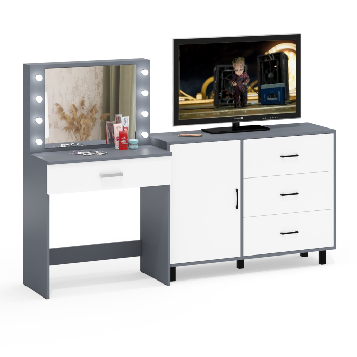 Туалетные столики, Косметический стол с подсветкой и выдвижным ящиком СТ-4 и комод 122-1204