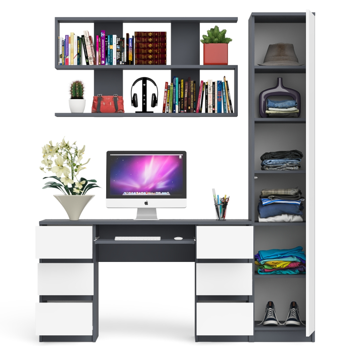 Домашние кабинеты, Компьютерный стол МС-2 с верхней полкой и пеналом для вещей Мори