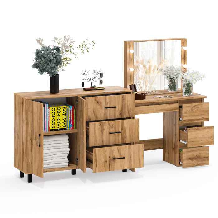 С зеркалом, Комод-тумба 123-1204 и столик косметический с подсветкой и зеркалом Сура