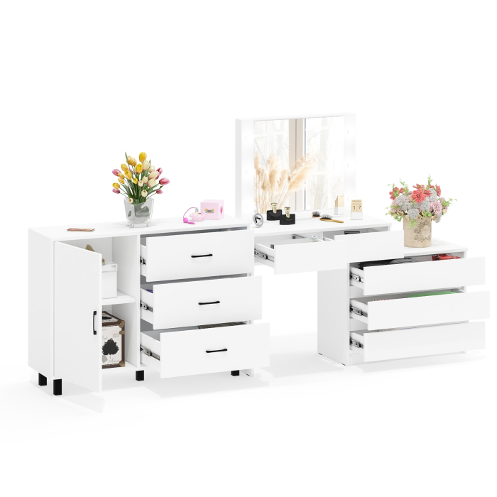 Туалетные столики, Угловой туалетный столик с подсветкой 110 и тумба-комод дверка и 3 ящика 122-1204