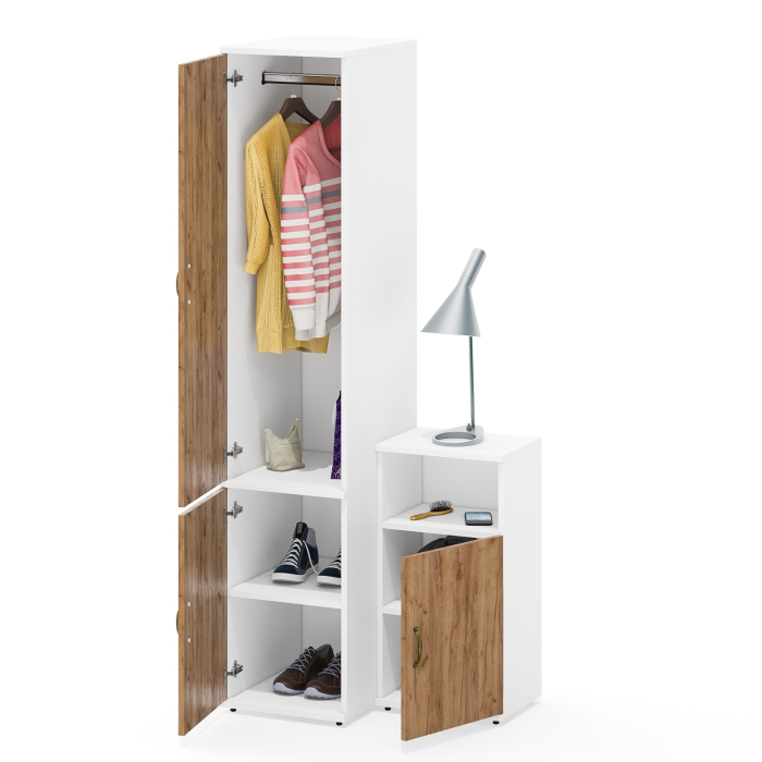 Домашние кабинеты, Пенал глубокий с вешалкой для одежды и полкой и тумба с открытой нишей Лидер-8