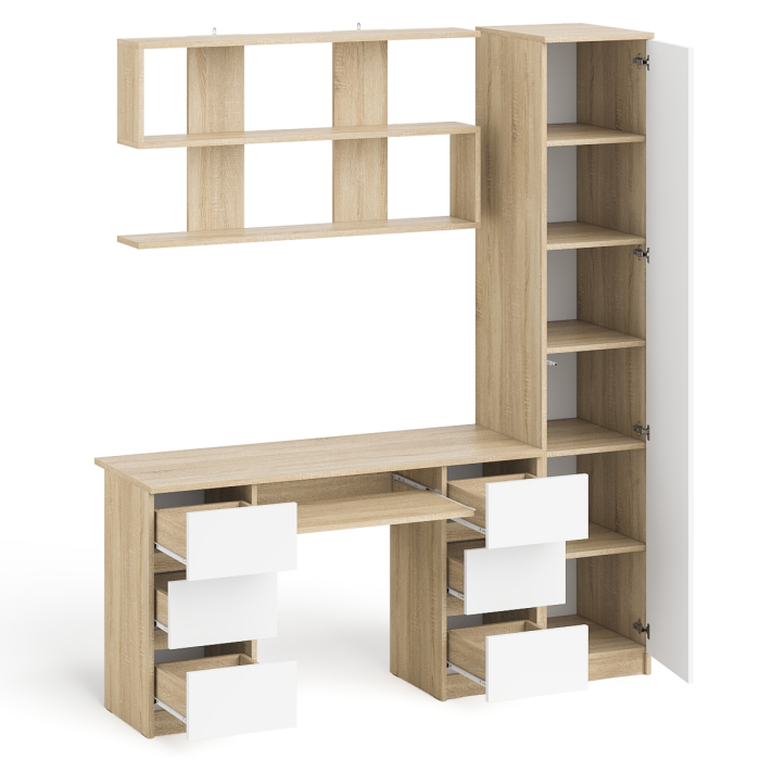 Домашние кабинеты, Компьютерный стол МС-2 с верхней полкой и пеналом для вещей Мори