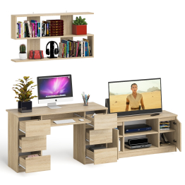 Письменный стол Мори МС-2 с ТВ-тумбой 1200 и навесной полкой 1200