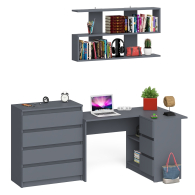 Домашние кабинеты, Книжная навесная полка Мори с угловым компьютерным столом МС-16 правым и комодом Мори МК800.4