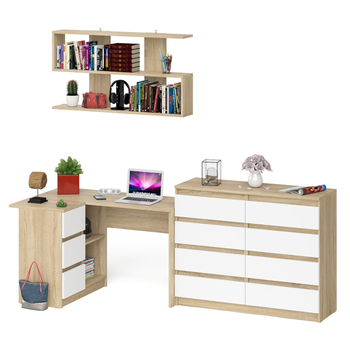 Домашние кабинеты, Книжная полка Мори 1200 с комодом 1200.8 и компьютерным столом МС-16 левым