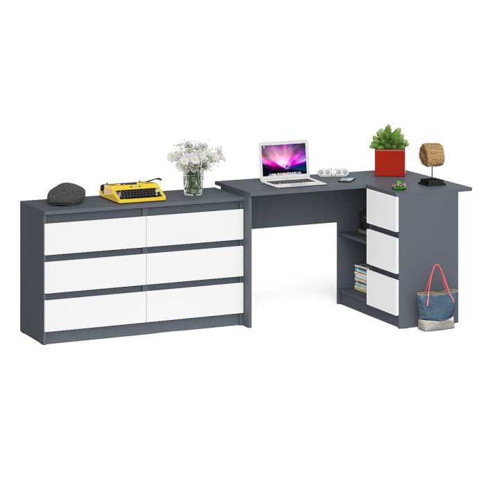 Компьютерные столы, Комод Мори 1200 6 ящиков и компьютерный угловой стол МС-16 правый