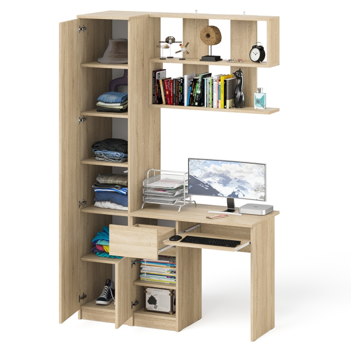 Прямые компьютерные столы, Пенал с дверкой Мори МШ400-1 с компьютерным столом МС-1 левый и открытой полкой на 900