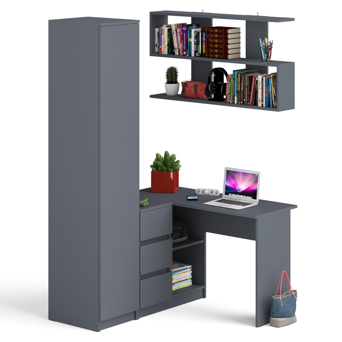 Домашние кабинеты, Угловой компьютерный стол с ящиками Мори МС-16 левый с книжной полкой и пеналом с полками