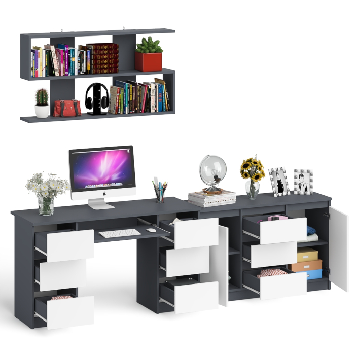 Домашние кабинеты, Двухтумбовый стол компьютерный с ящиками МС-2 с тумбой-комодом и полкой 1200 Мори