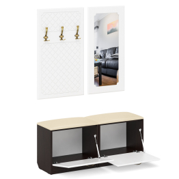 Две обувницы с сиденьем зеркалом и вешалкой П-6 МДФ фрезеровка ромб