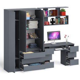 Шкаф-комод трёхдверный Мори МШ1200.1 с письменным столом и открытой книжной полкой