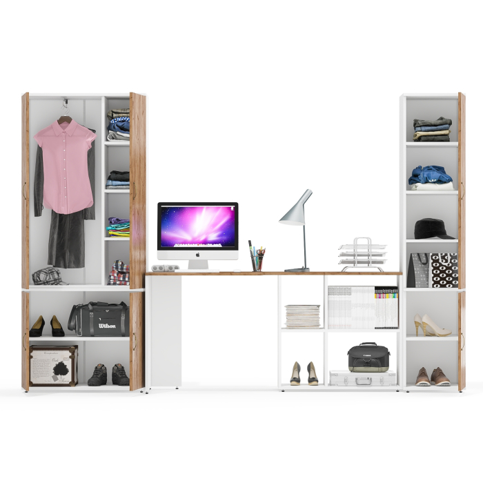 Домашние кабинеты, Узкий шкаф для документов с рабочим столом и шкафом с выдвижной штангой и полками 20Б Лидер-8