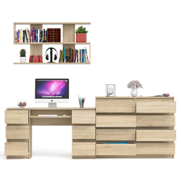 Полка Мори 1200 с письменным столом Мори МС-2 и комодом на восемь ящиков