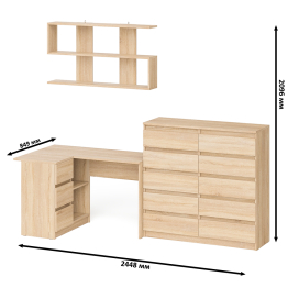 Стол угловой компьютерный Мори МС-16 левый с комодом на 10-ть ящиков и полкой на 1200