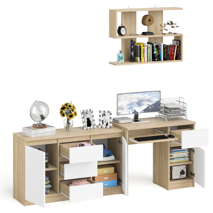 Домашние кабинеты, Компьютерный стол МС-1 тумба справа с комодом-тумбой и верхней открытой полкой