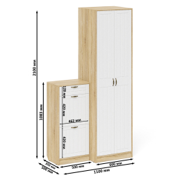 Шкаф с тумбой для обуви 2 секции П-6 № 16 МДФ фрезеровка прованс
