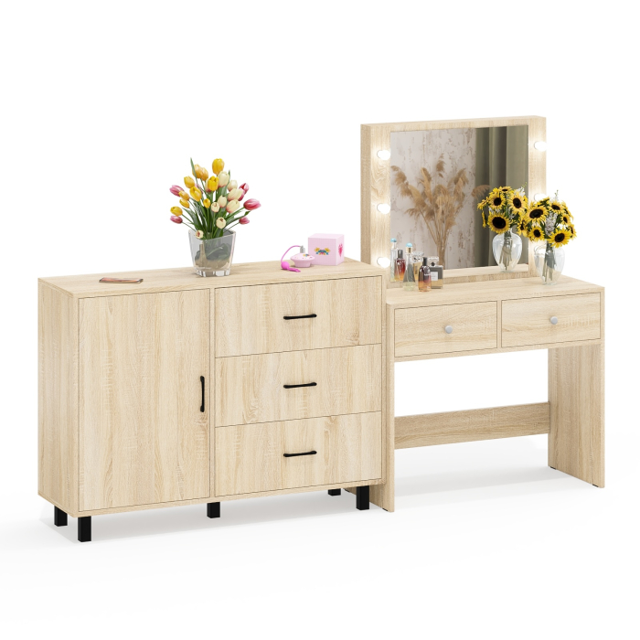 Туалетные столики, Стол туалетный для спальни с лампочками СТ-5 и тумба-комод 122-1204