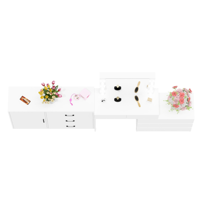 Туалетные столики, Угловой туалетный столик с подсветкой 110 и тумба-комод дверка и 3 ящика 122-1204