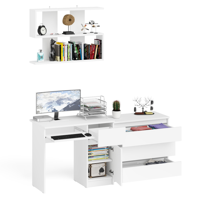 Прямые компьютерные столы, Комод три ящика МК800.1 с компьютерным столом Мори МС-1 правый и навесной полкой 900