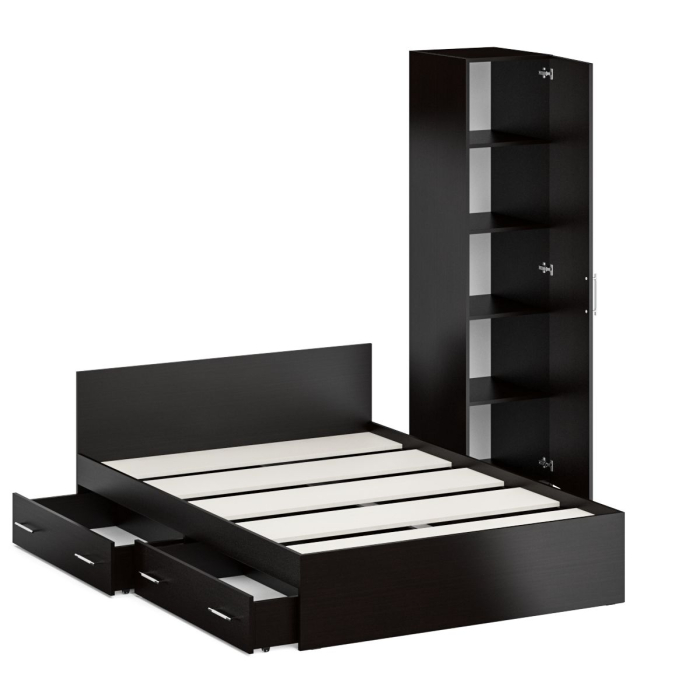 Спальные гарнитуры, Двуспальная Кровать с ящиками 1400 с пеналом Стандарт