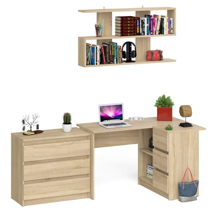 Домашние кабинеты, Стол компьютерный Мори МС-16 правый с навесной полкой и комодом МК800.1