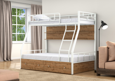 Двухъярусная кровать Раута ящики полка дуб ватан